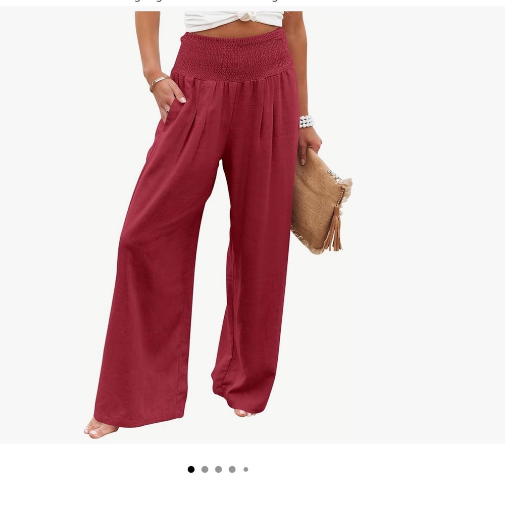 Women's Red Linen Palazzo Pants